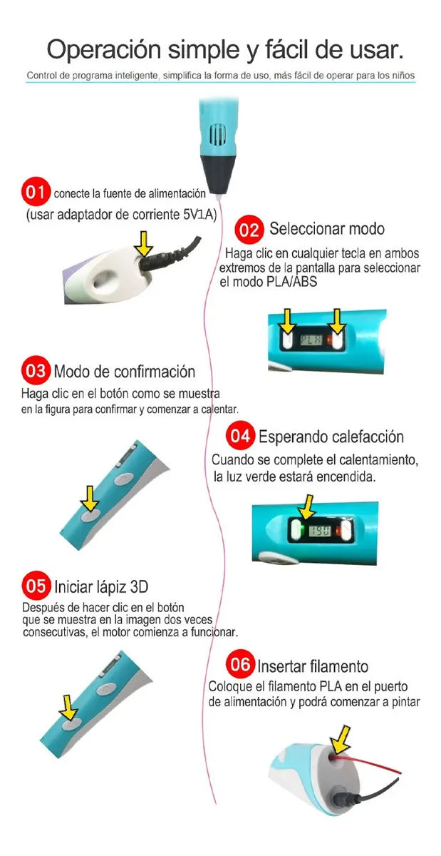 Lápiz 3D para Niños y Adultos - Kit de Impresión con Filamentos de Colores Incluidos